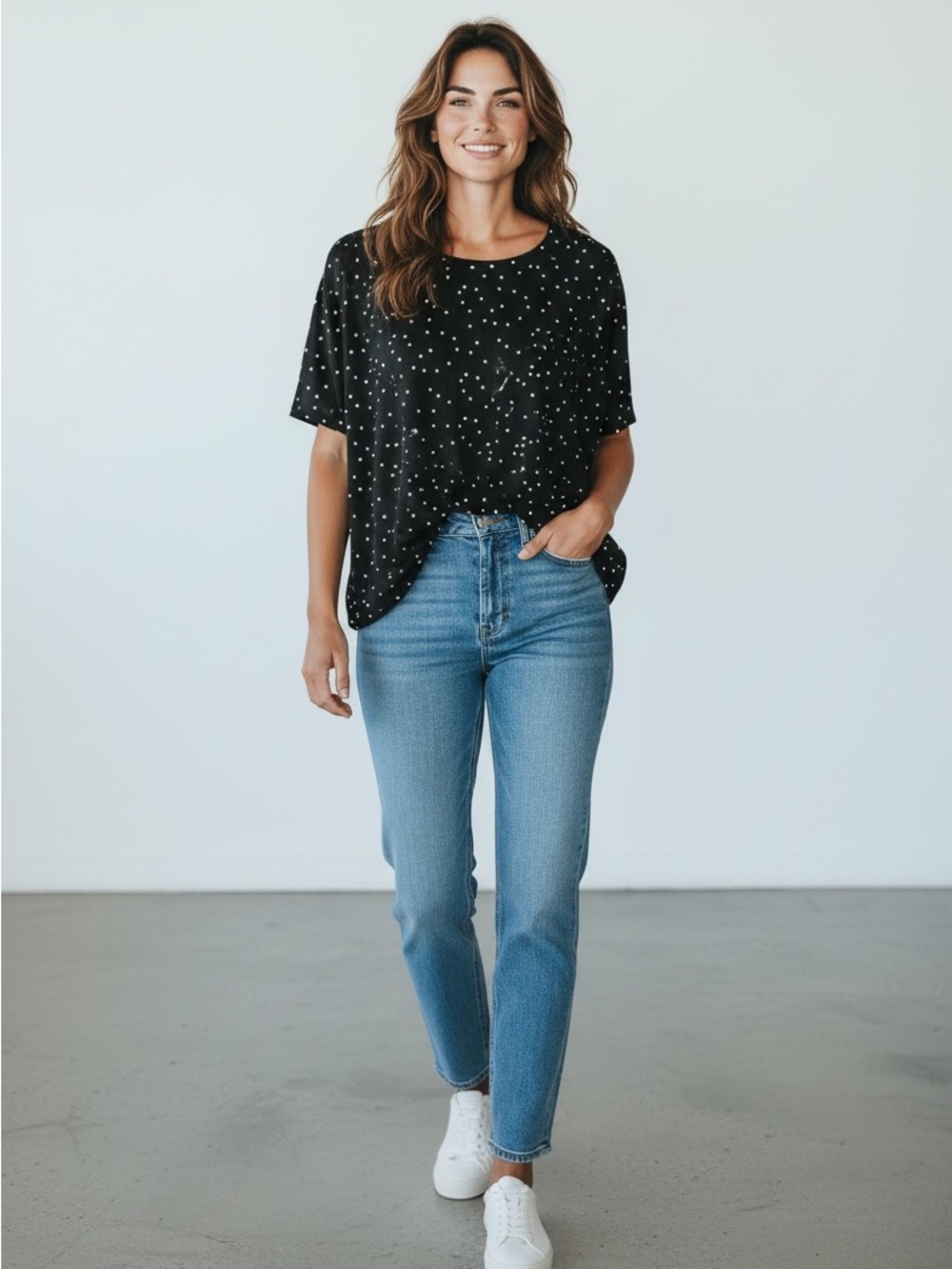 Lisa Bayne polka dot linen top